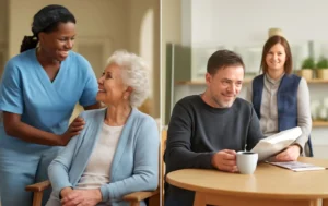 Care-and-supported-living-in-Birmingham-smiling-staff-with-residents