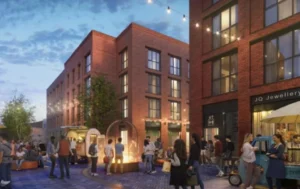 A-new-flats-plan-with-lively-street-activity,-featuring-modern-buildings-and-social-spaces-in-an-urban-setting