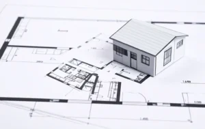 Blueprint-and-architectural-model-illustrating-the-planning-stage-of-Build-to-Rent-properties