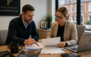 Specialist-Supported-Housing-Investment-consultation-between-property-professionals-reviewing-documents-and-discussing-housing-opportunities-in-a-modern-office-setting