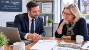 care-home-requirements-consultation-between-a-landlord-and-property-specialist-reviewing-lease-agreements-and-specialist-housing-investment-options