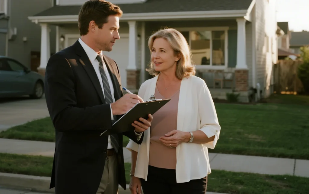 Commissioner-working-with-a-client-outside-a-home