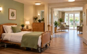 Property-Conversion-completed-care-home-interior-with-accessible-bedroom-and-communal-lounge